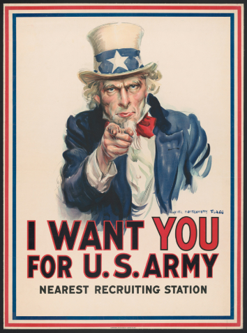 The famous US Army recruitment pos ter, printed in 1917 featuring Uncle Sam.