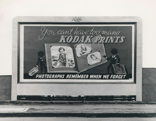 Sydney, Australia in 1950, featuring an outdoor Kodak film ad.